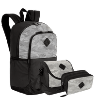 Kit  Mochila Grande Sestini Magic mais Lancheira 2 Compartimentos e Estojo Box Especial 3 Compartimentos - Preto e Cinza
