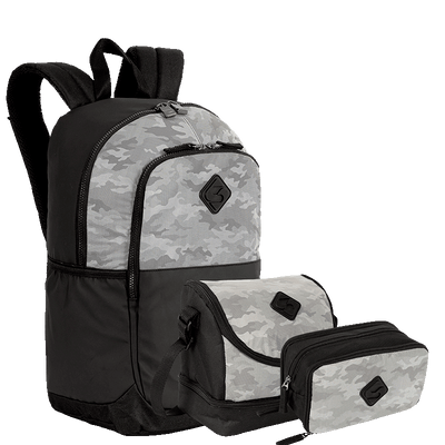 Kit  Mochila Grande Sestini Magic mais Lancheira 2 Compartimentos e Estojo Box Especial 3 Compartimentos - Preto e Cinza