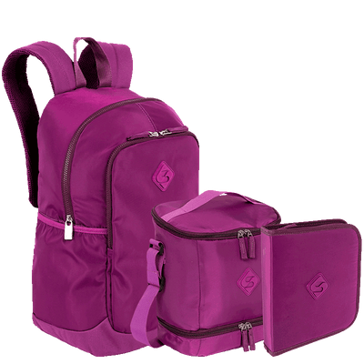 Kit  Mochila Grande Sestini Magic mais Lancheira Fitness 2 Compartimentos e Estojo Artistico - Roxo