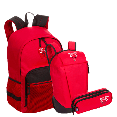 Kit Mochila Grande mais Mochila Compacta e Estojo 2 Compartimentos Chicago Bulls - Vermelho