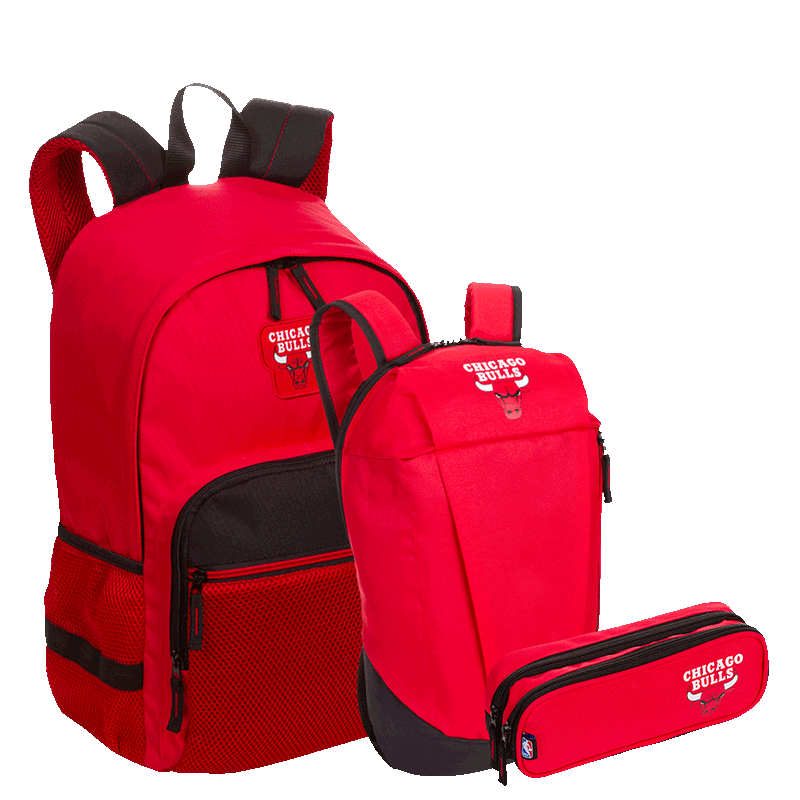 Kit Mochila Grande mais Mochila Compacta e Estojo 2 Compartimentos Chicago Bulls - Vermelho