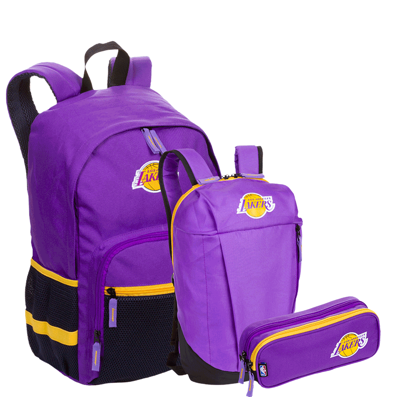 Kit Mochila Grande mais Mochila Compacta e Estojo 2 Compartimentos Colorido - Lakers