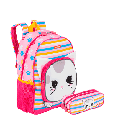 Kit  Mochila Média e Estojo 2 Compartimentos Sestini Kids X Cat 4 - Colorido