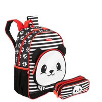 Kit  Mochila Média e Estojo 2 Compartimentos Sestini Kids X Panda 4 - Colorido