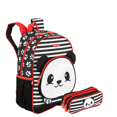 Kit  Mochila Média e Estojo 2 Compartimentos Sestini Kids X Panda 4 - Colorido