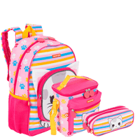 Kit  Mochila Média mais Lancheira Especial e Estojo 2 Compartimentos Sestini Kids X Cat 4 - Colorido