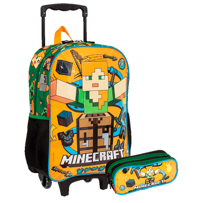 Kit Mochilete Grande e Estojo 2 Compartimentos Minecraft Funtage - Colorido