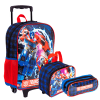 Kit  Mochilete Grande mais Lancheira Pequena e Estojo 2 Compartimentos Transformers M Optimus - Colorido