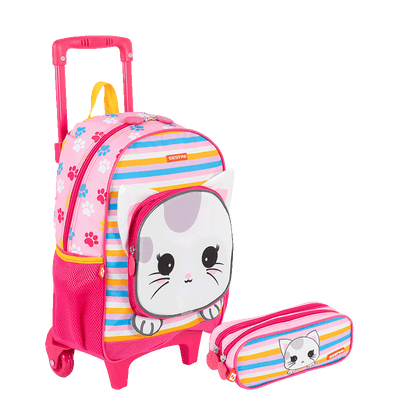 Kit  Mochilete Média e Estojo 2 Compartimentos Sestini Kids X Cat 4 - Colorido