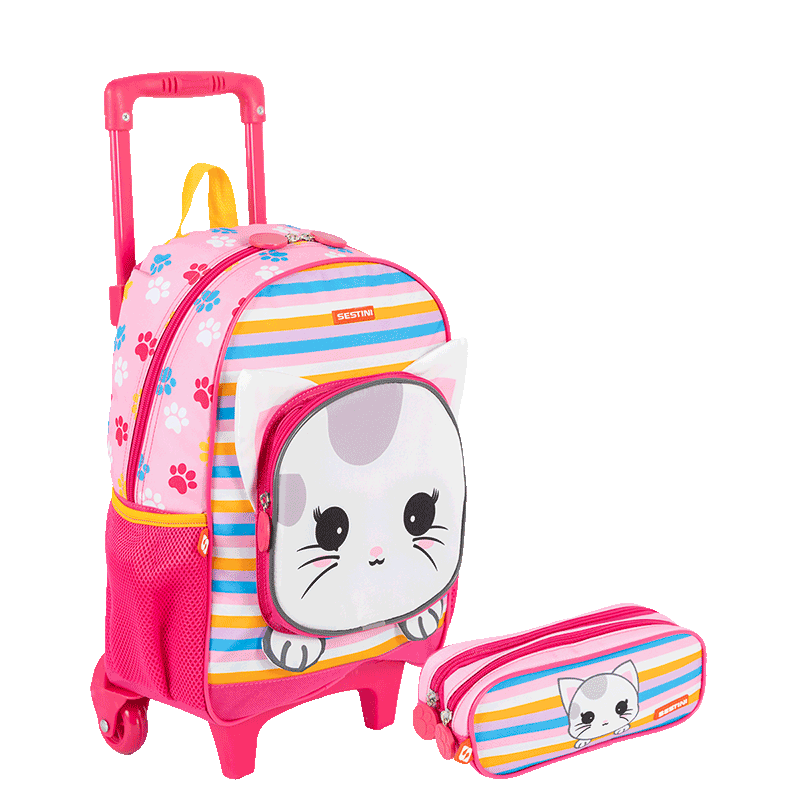 Kit  Mochilete Média e Estojo 2 Compartimentos Sestini Kids X Cat 4 - Colorido