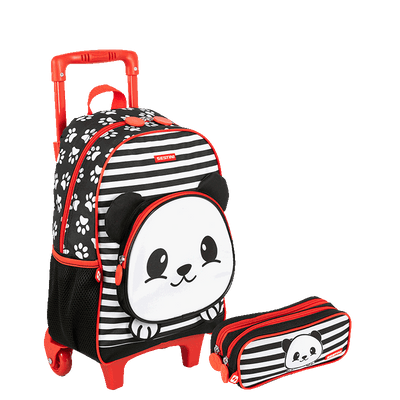 Kit  Mochilete Média e Estojo 2 Compartimentos Sestini Kids X Panda 4 - Colorido