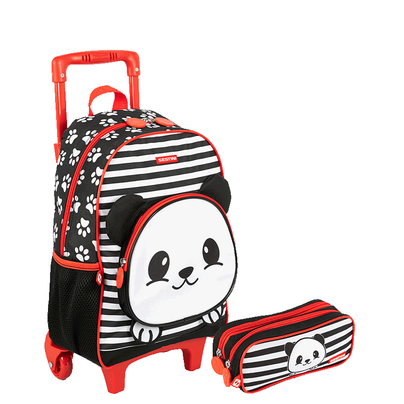 Kit  Mochilete Média e Estojo 2 Compartimentos Sestini Kids X Panda 4 - Colorido