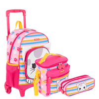 Kit  Mochilete Média mais Lancheira Especial e Estojo 2 Compartimentos Sestini Kids X Cat 4 - Colorido