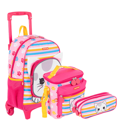 Kit  Mochilete Média mais Lancheira Especial e Estojo 2 Compartimentos Sestini Kids X Cat 4 - Colorido