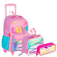 Kit  Mochilete Grande mais Lancheira Pequena e Estojo 2 Compartimentos Sestini X Colors Girls - Colorido