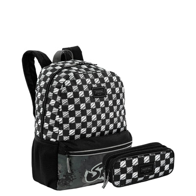 Kit Mochila Grande e Estojo 2 Compartimentos Sestini M Plus Skate - Colorido