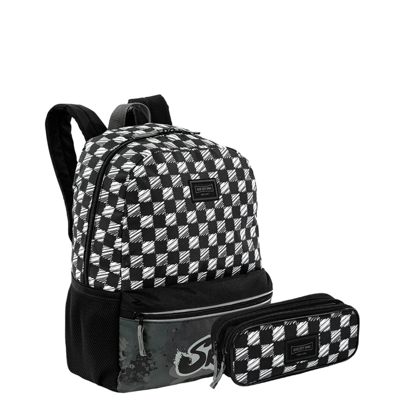 Kit Mochila Grande e Estojo 2 Compartimentos Sestini M Plus Skate - Colorido