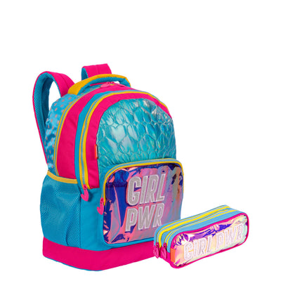 Kit Mochila Grande e Estojo 2 Compartimentos Sestini Y Neon - Colorido