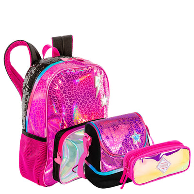 Kit Mochila Grande mais Lancheira Especial e Estojo 2 Compartimentos Sestini X Rock - Colorido