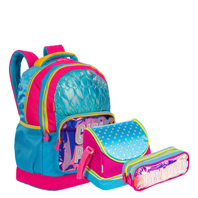 Kit Mochila Grande mais Lancheira Especial e Estojo 2 Compartimentos Sestini Y Neon - Colorido