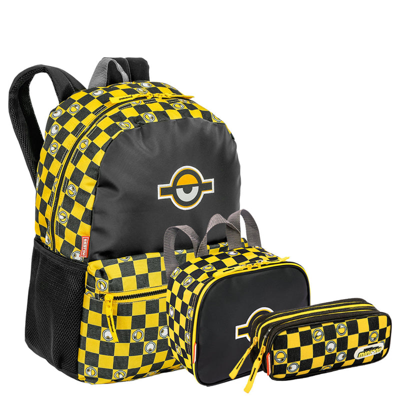 Kit Mochila Grande mais Lancheira Pequena e Estojo 2 Compartimentos Minions M Plus Chees - Colorido