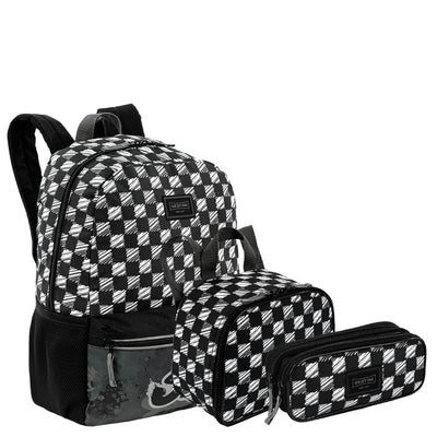 Kit Mochila Grande mais Lancheira Pequena e Estojo 2 Compartimentos Sestini M Plus Skate - Colorido