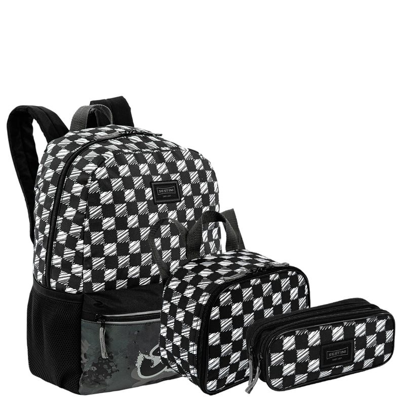 Kit Mochila Grande mais Lancheira Pequena e Estojo 2 Compartimentos Sestini M Plus Skate - Colorido