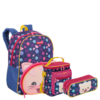 Kit Mochila Média mais Lancheira Especial e Estojo 2 Compartimentos Sestini Kids X Cat 3 - Colorido