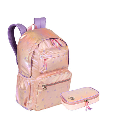 Kit  Mochila Grande e Estojo Box Especial Capricho Estrelas - Rosa Claro