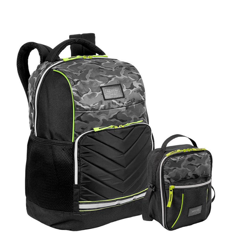 Kit Mochila Grande e Lancheira Especial Sestini Y Camuflado - Colorido