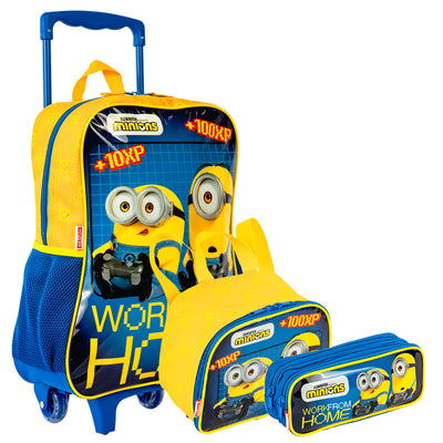 Kit Mochilete Grande mais Lancheira Pequena e Estojo 2 Compartimentos Minions M Gamer - Colorido