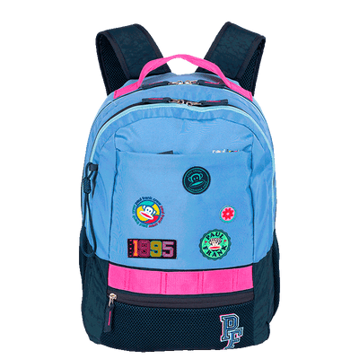 Mochila 2 Compartimentos Paul Frank Casual Patches - Azul