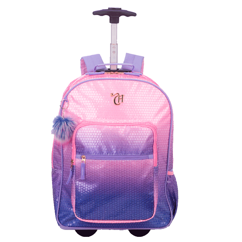 Mochila Carrinho Capricho Paetê - Rosa com Lilás