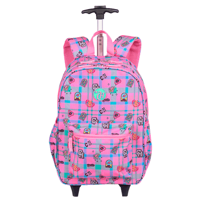 Mochila Carrinho Externo Capricho Student School - Rosa Claro