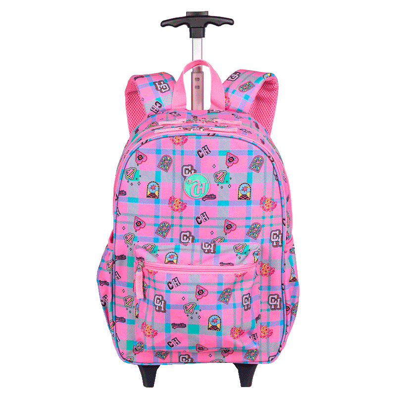 Mochila Carrinho Externo Capricho Student School - Rosa Claro