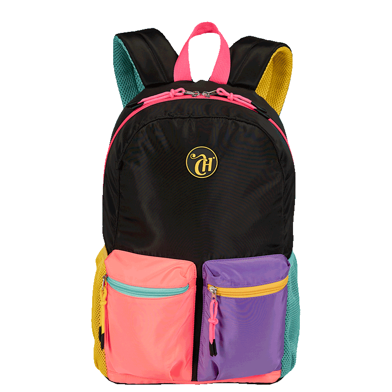 Mochila Grande Capricho Contrast - Preto e Rosa
